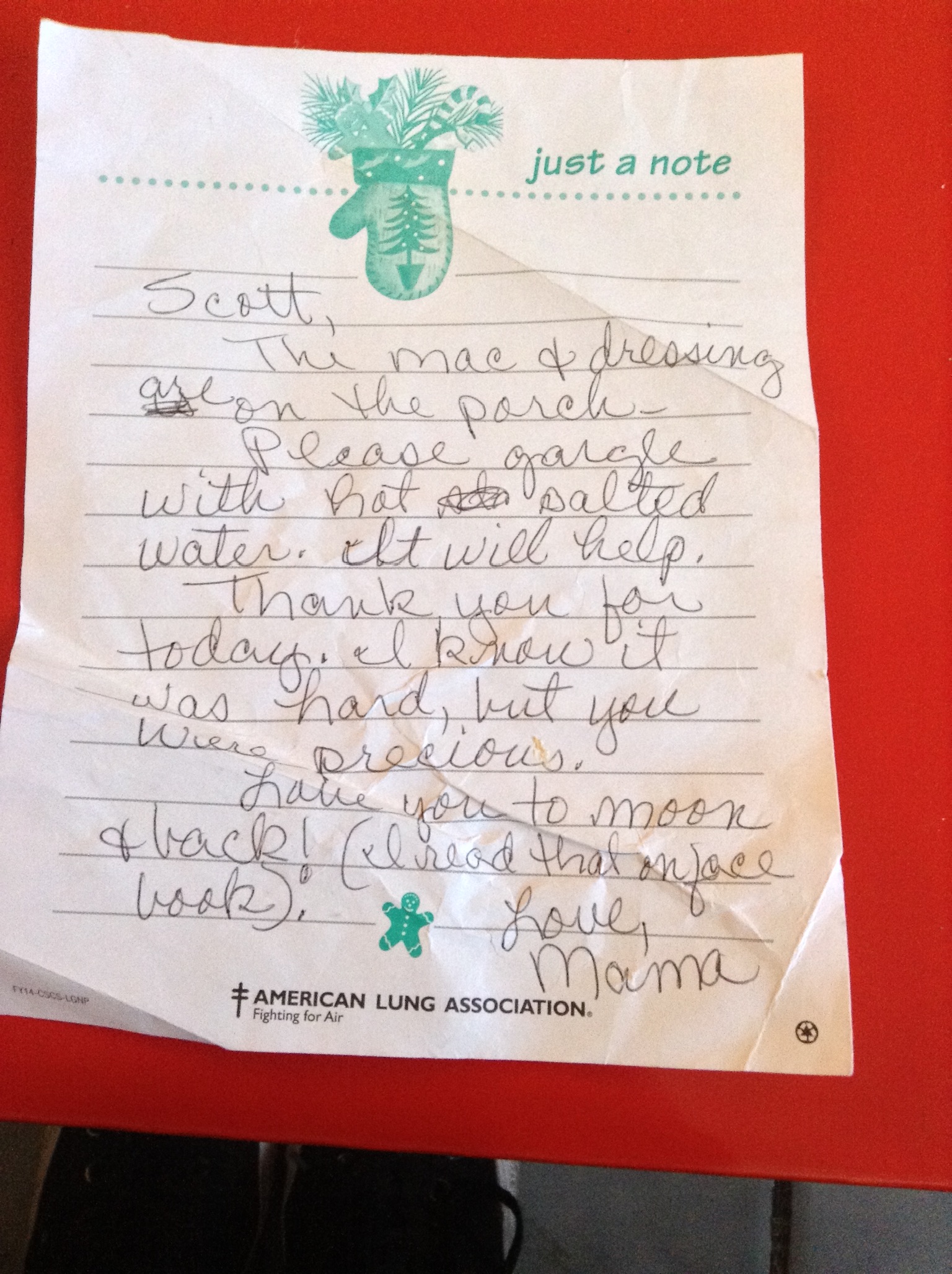 A note in Susie's handwriting