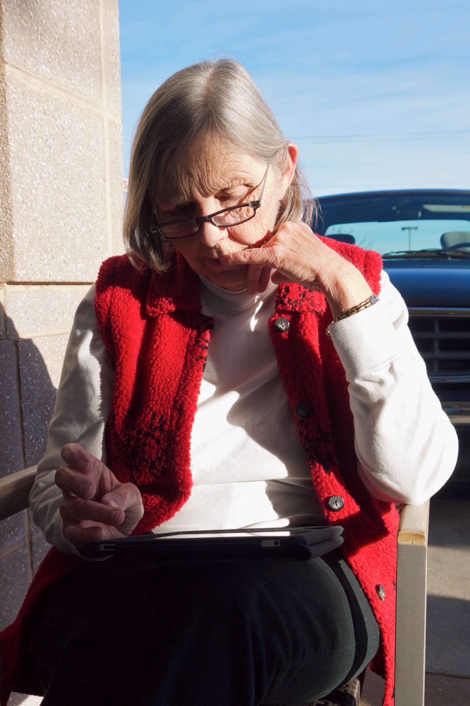 Susie using her iPad